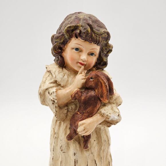 Vintage Resin Figurine: Old World Era Young Girl with Bunny Rabbit Statue 8x4 - Picture 5 of 6